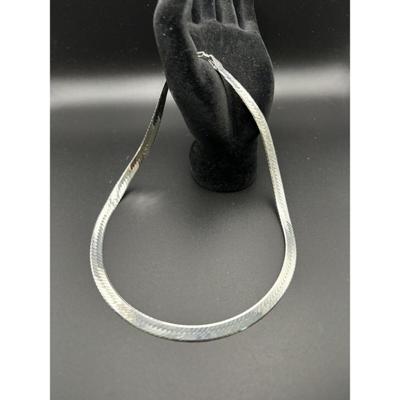 Vintage Italian Made Reversible 18”  925 Sterling Silver Wide Herringbone Chain - Picture 5 of 16